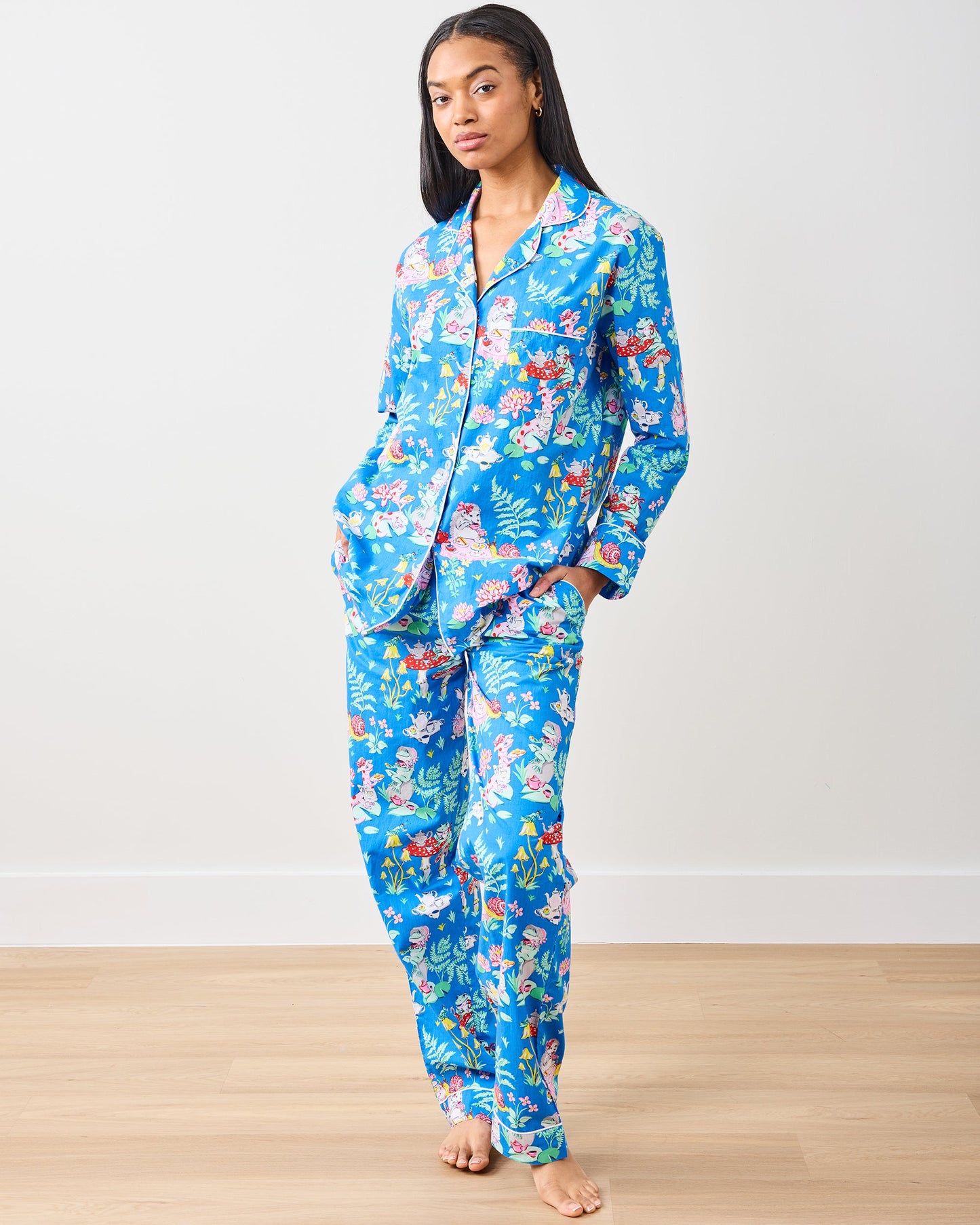 Tea Party - Long PJ Set - Soft Cobalt