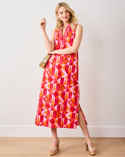 Underwater Mosaic - Ocean View Long Tunic Dress - Pink Crush