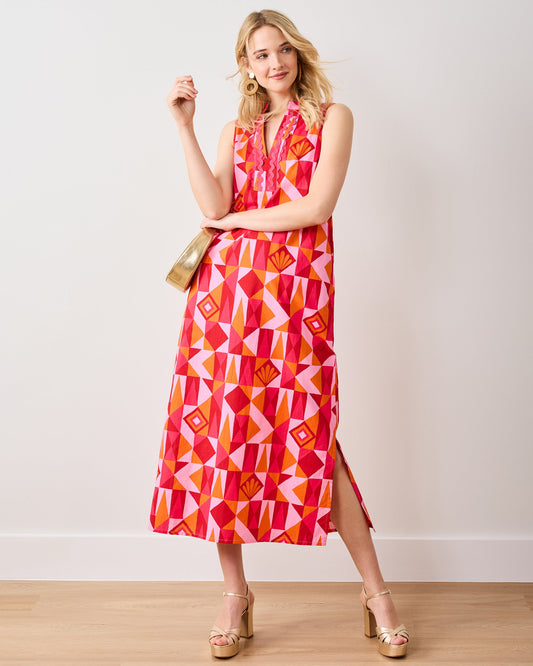 Underwater Mosaic - Ocean View Long Tunic Dress - Pink Crush