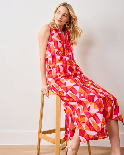 Underwater Mosaic - Ocean View Long Tunic Dress - Pink Crush