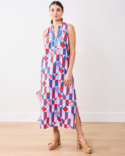 Underwater Mosaic - Ocean View Long Tunic Dress - Retro Red