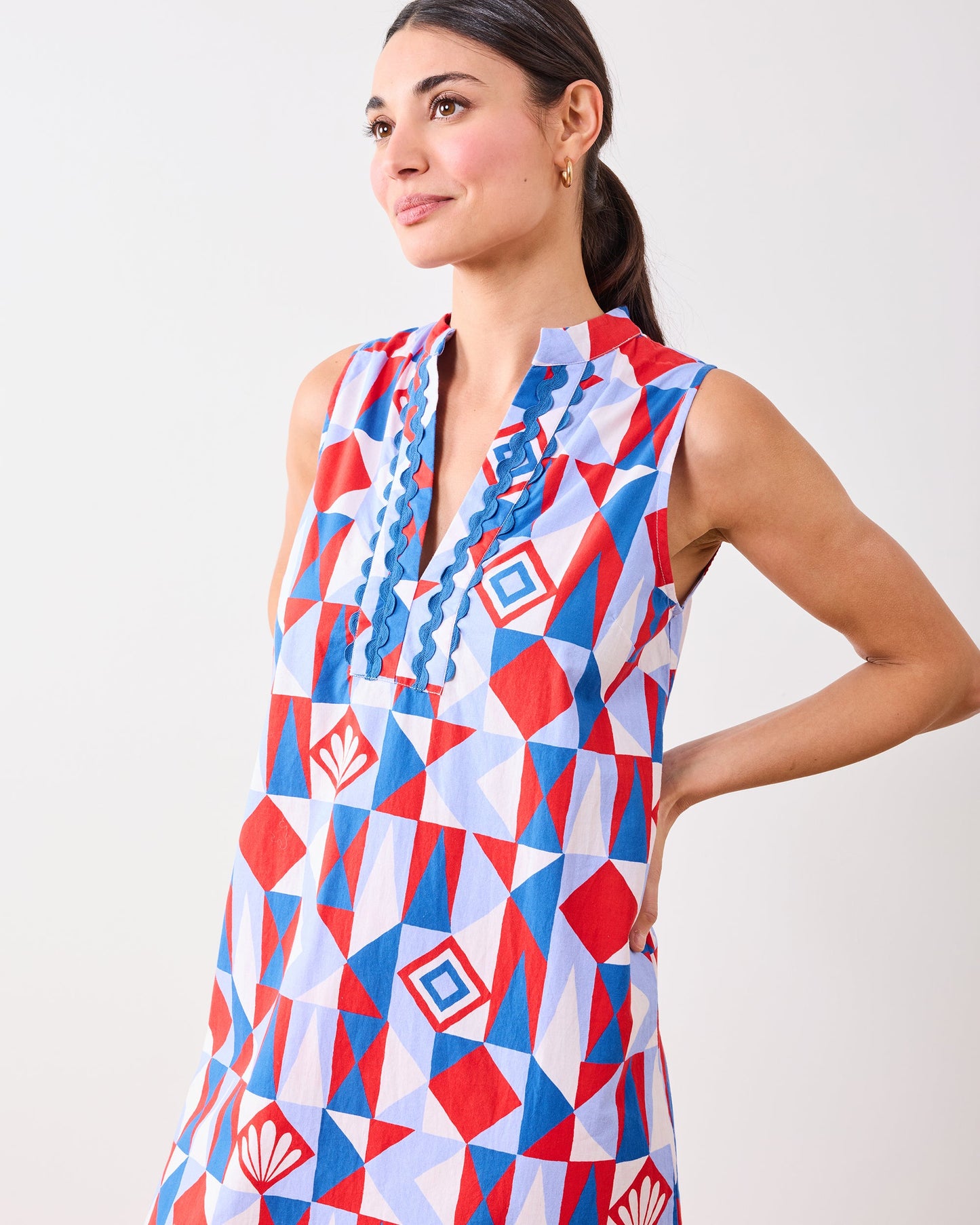 Underwater Mosaic - Ocean View Long Tunic Dress - Retro Red