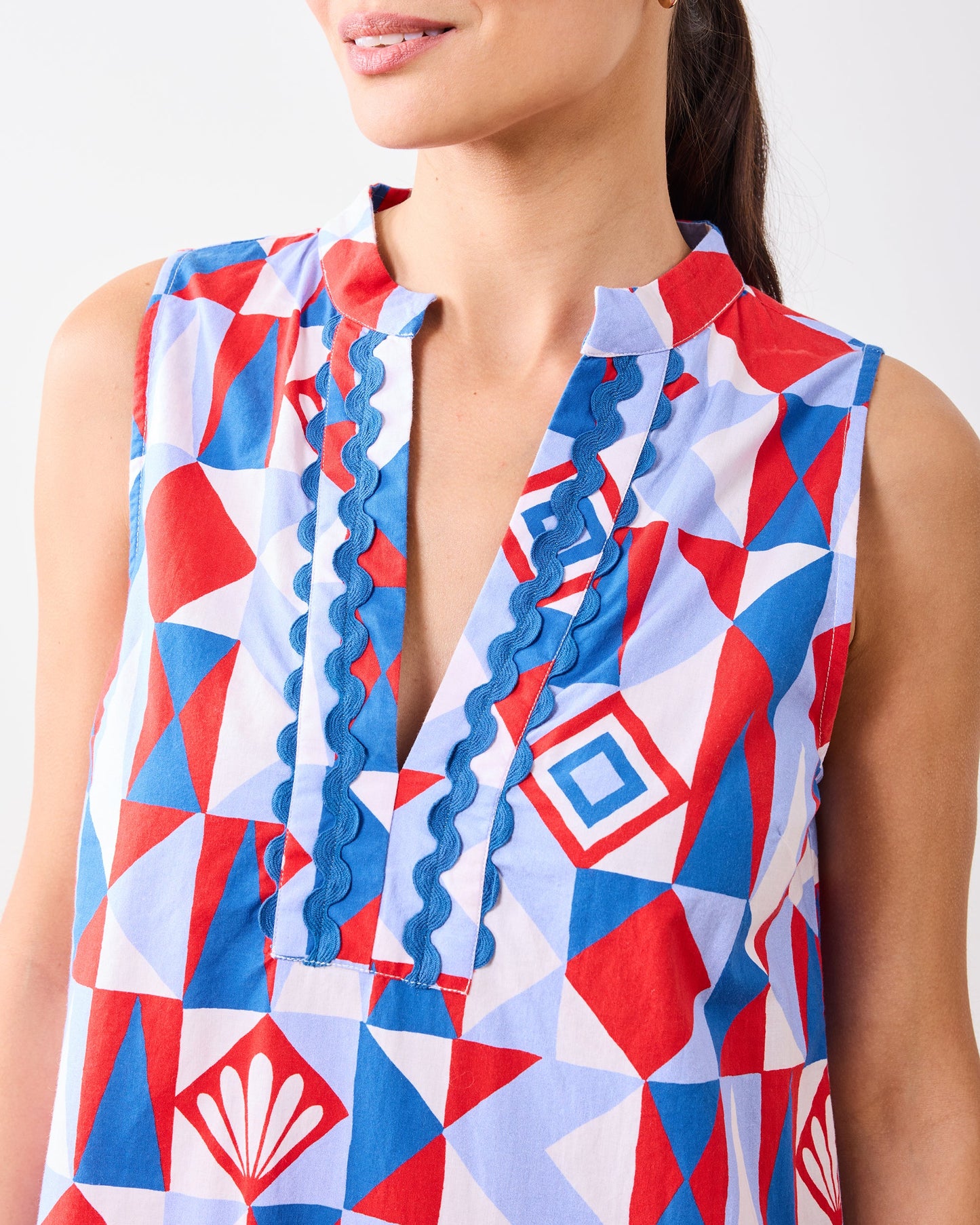 Underwater Mosaic - Ocean View Long Tunic Dress - Retro Red