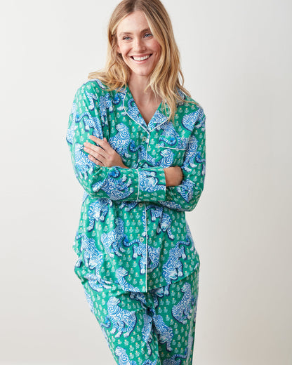 Tiger Queen - Lightweight Flannel Long PJ Set - Jade