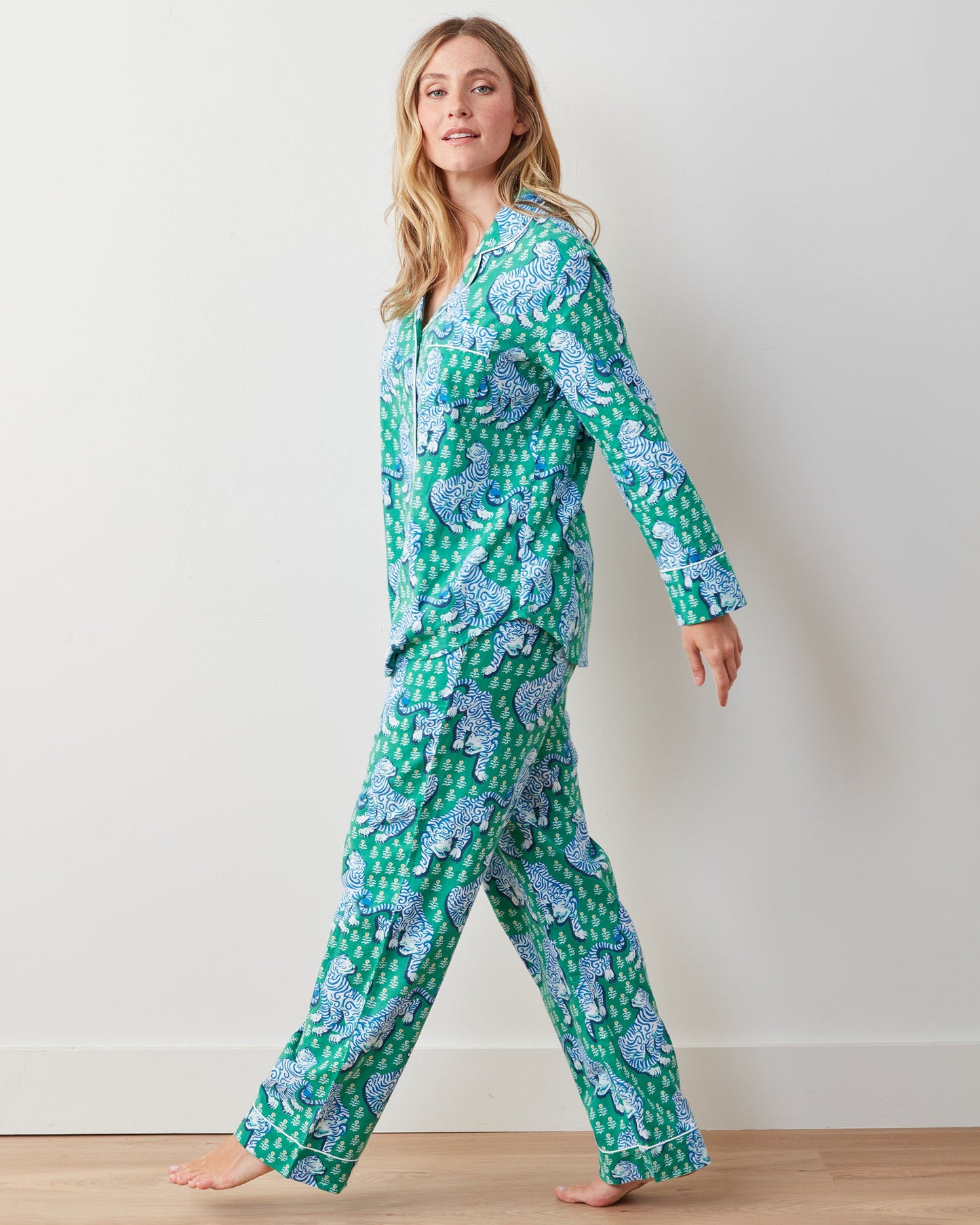 Tiger Queen - Tall Lightweight Flannel Long PJ Set - Jade