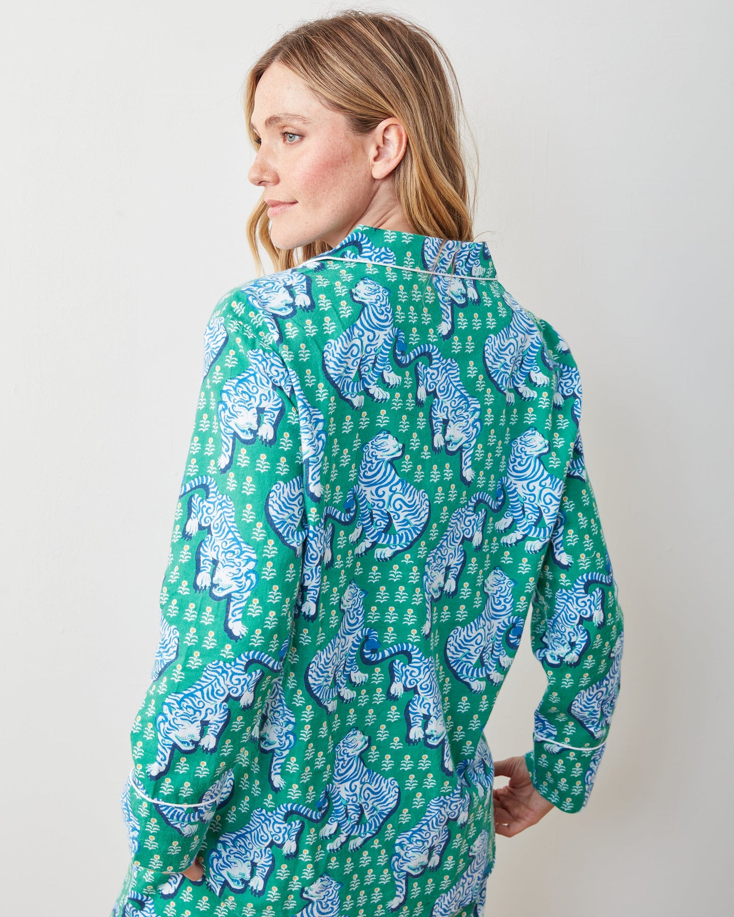 Tiger Queen - Lightweight Flannel Long PJ Set - Jade