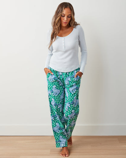 Tiger Queen - Cozy Henley & Lightweight Flannel PJ Pants Set - Jade