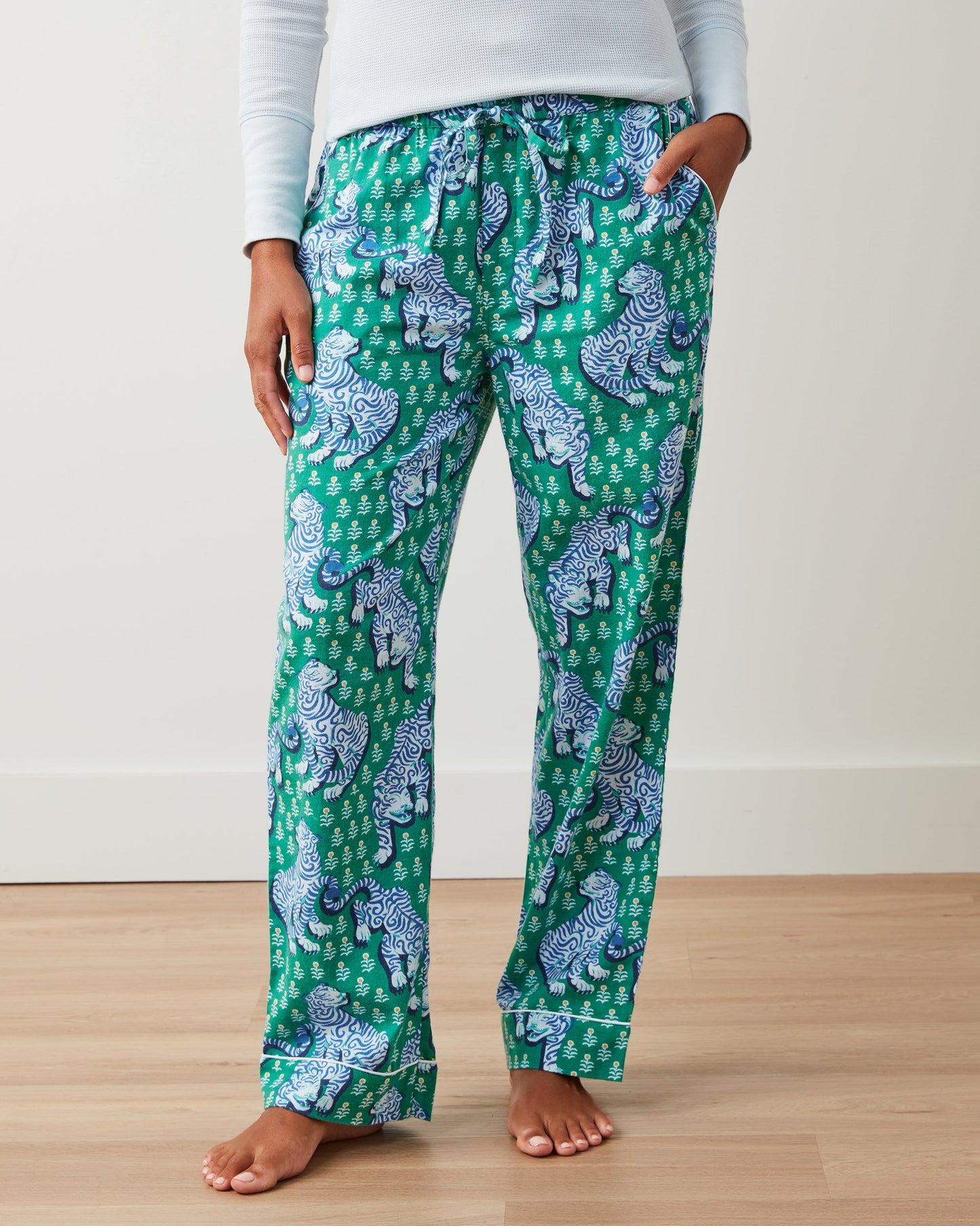 Tiger Queen - Cozy Henley & Lightweight Flannel PJ Pants Set - Jade