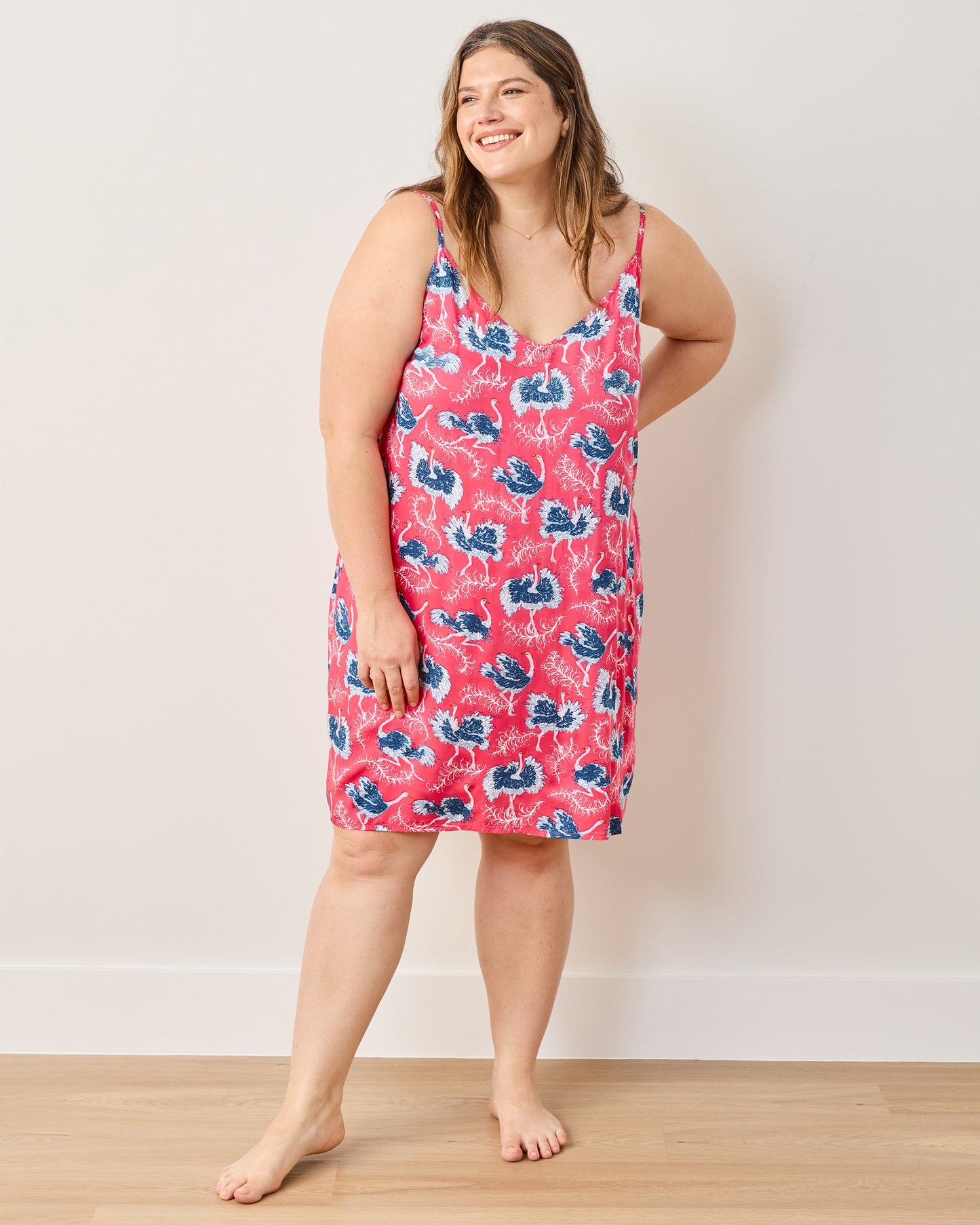 Ostrich Dance - Eco Satin Robe & Chic To Sleep Shortie - Fancy Pink