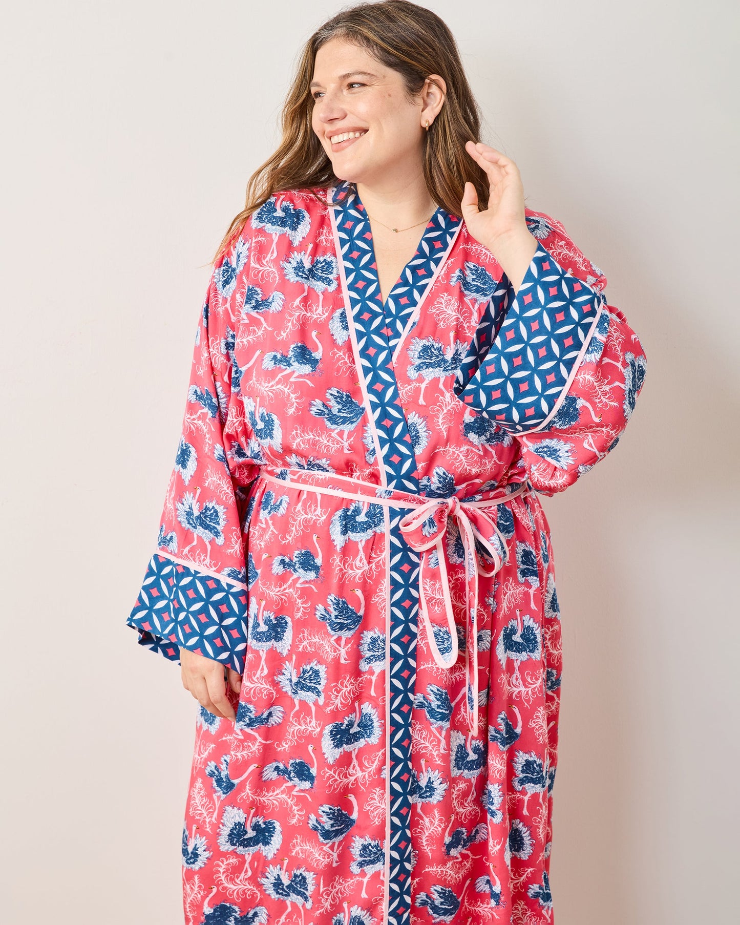 Ostrich Dance - Eco Satin Robe & Chic To Sleep Shortie - Fancy Pink
