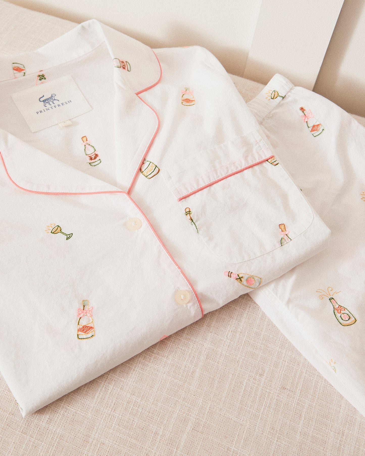 Bubbly Brunch - Short Sleeve & Cropped Pants Set - Cloud